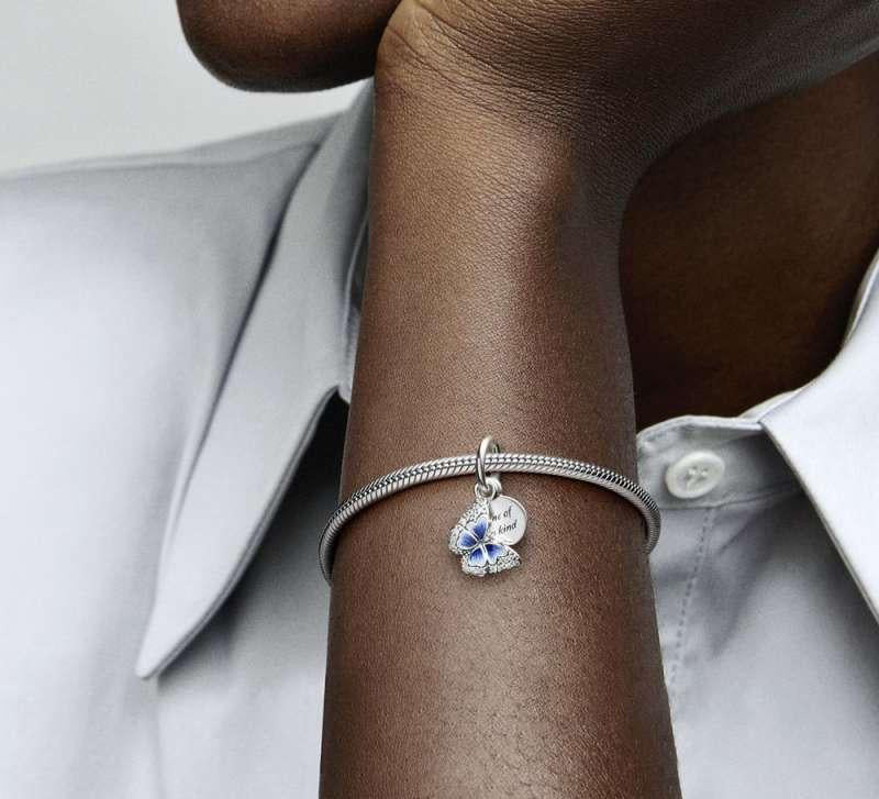 Blue Butterfly & Quote Double Dangle Charm