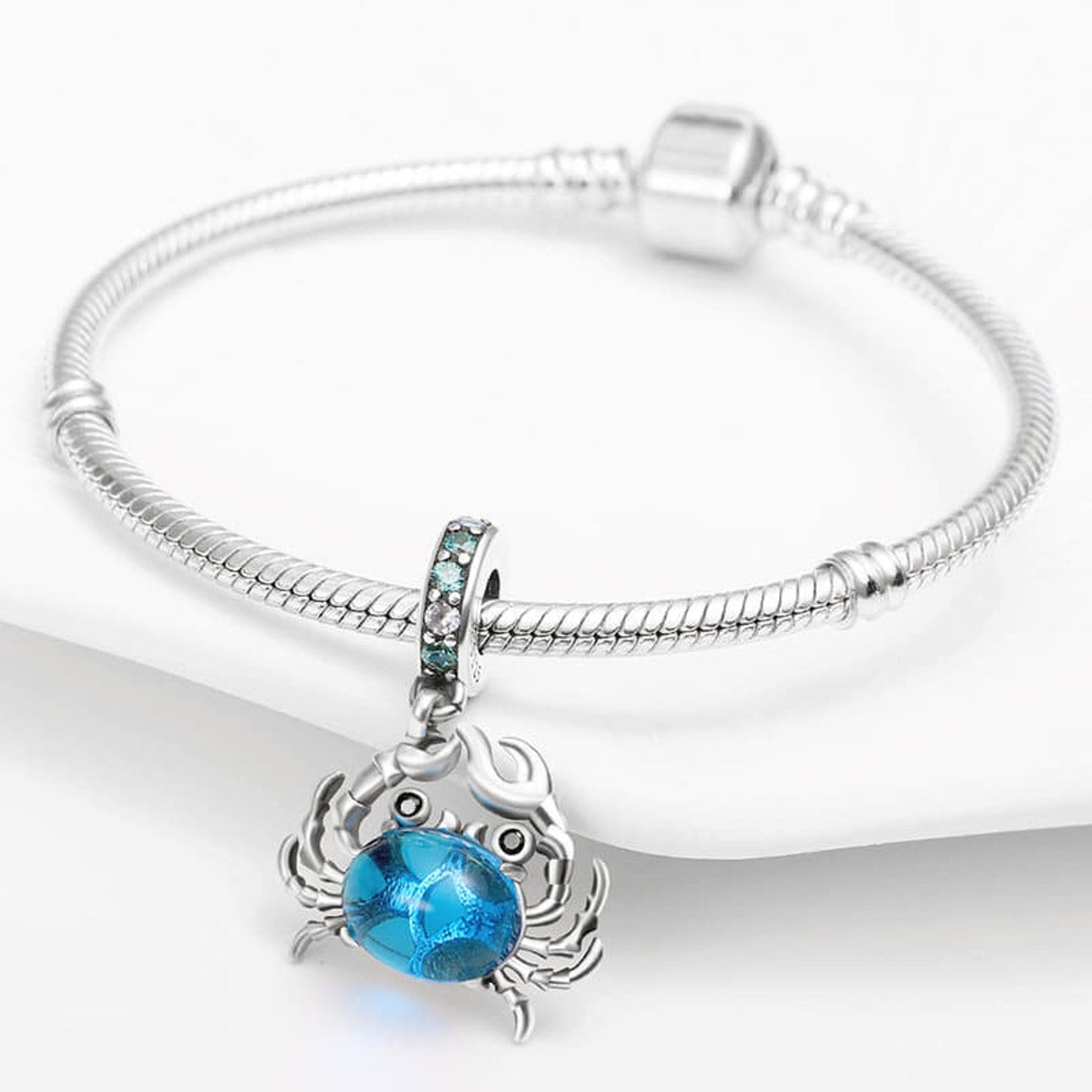 Crystal crab dangle charm sterling silver
